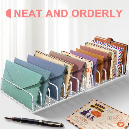 Vowcarol 2 Packs Acrylic Mail Organizer 7 Slots Cash Tray for Desk - 7 Slots File Organizer Clear Desktop Bill Divider Holder, Envelope Holder, Transparent Countertop Mail Holder
