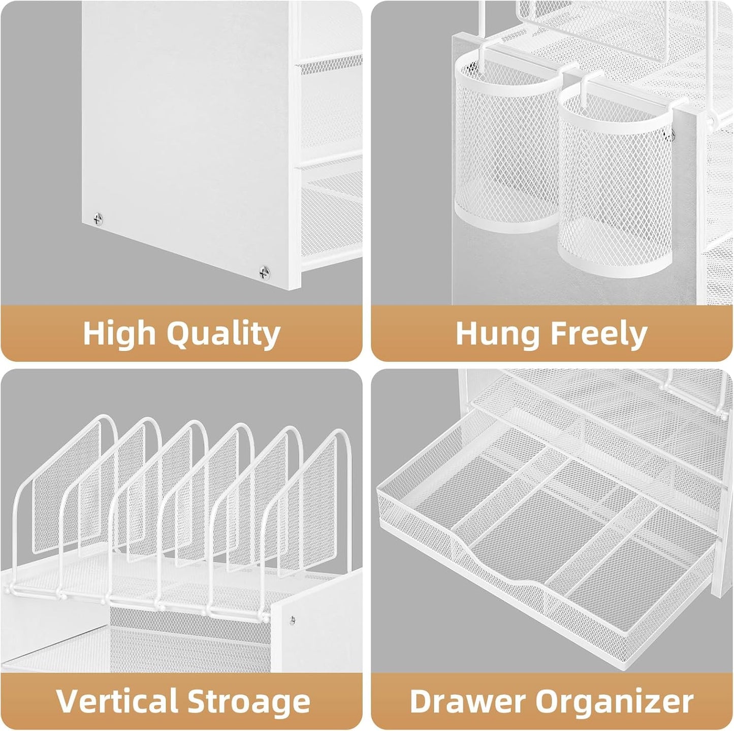 Marbrasse Desk Organizer with Drawer, 4-Tier Mesh File Organizer with 5 Vertical File Holders and 2 Pen Holders, Multifunction Desktop Organizer,Desk Organizers and Accessories for Home Office
