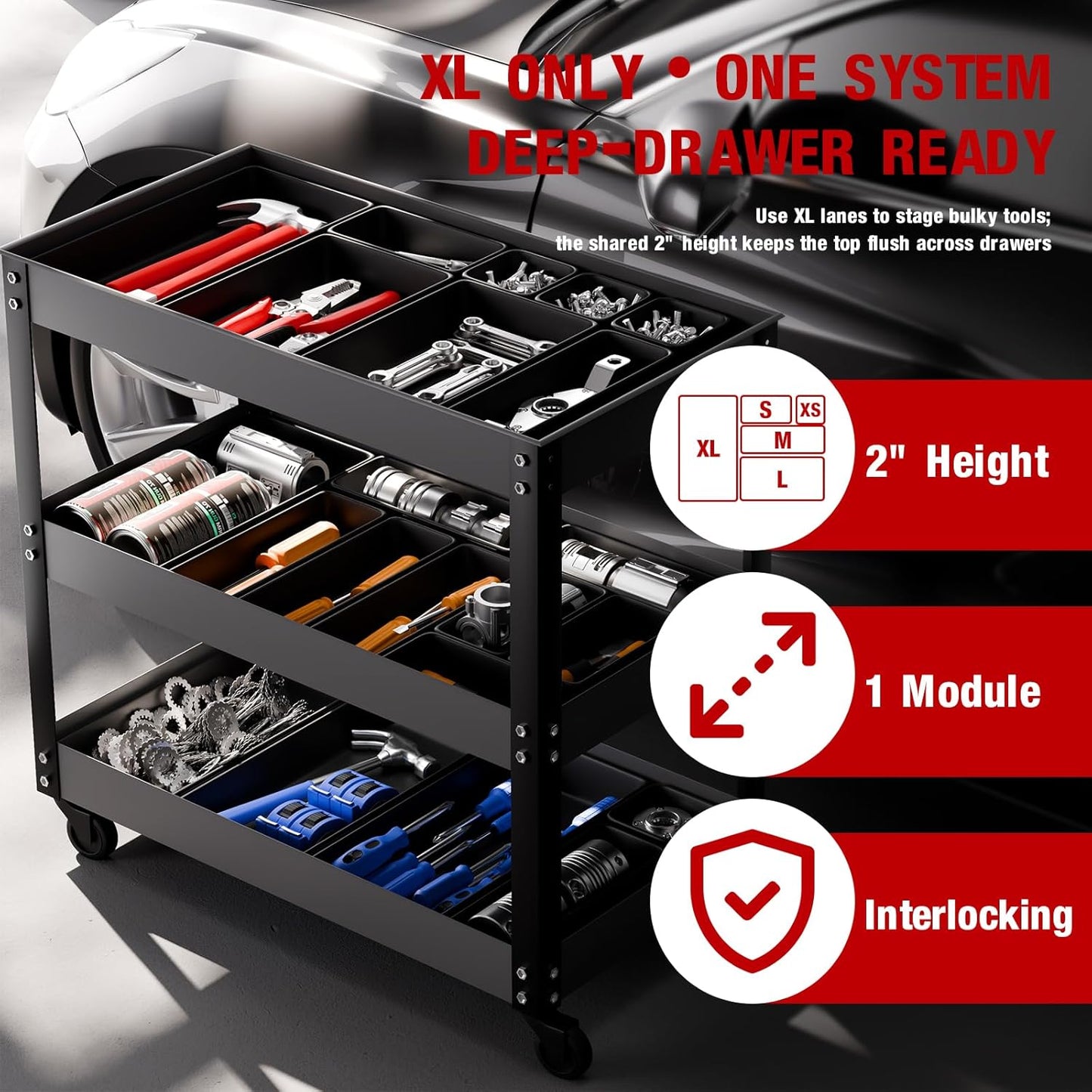 10 PCS Tool Box Drawer Organizers, Large & Medium Tool Trays for Tool Box Organization, Tool Organizers and Storage for Garage and Rolling Tool Chest