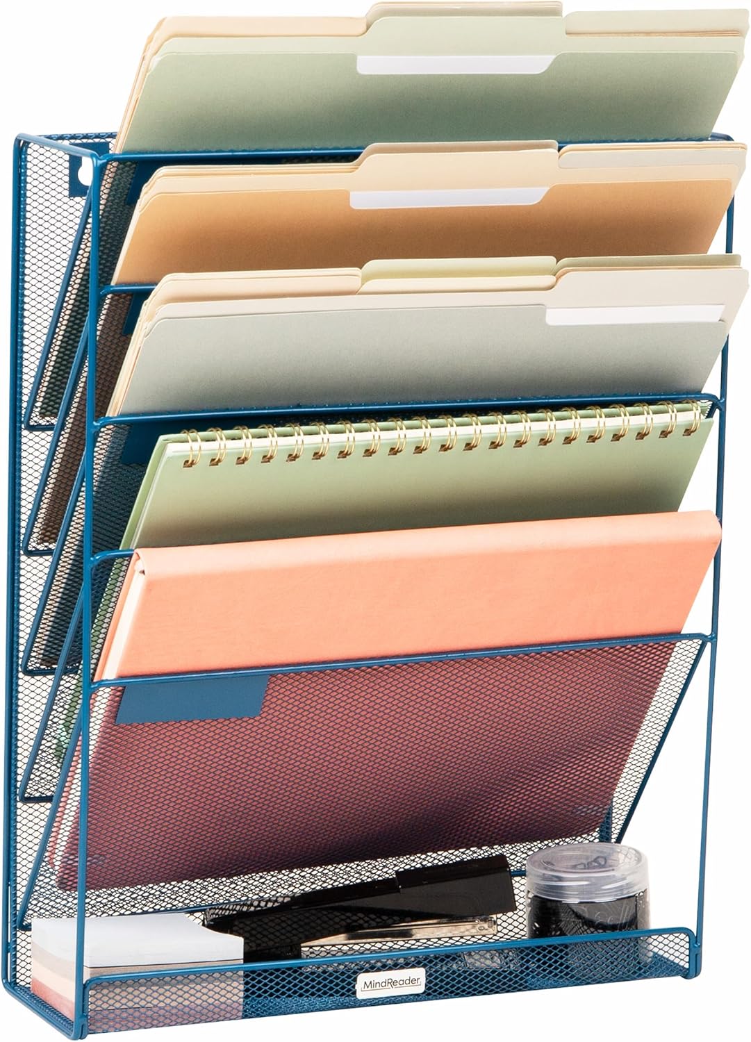 Mind Reader 5-Pocket Vertical File Storage, Desktop Organizer, Wall Mount, Office, Metal Mesh, Pink