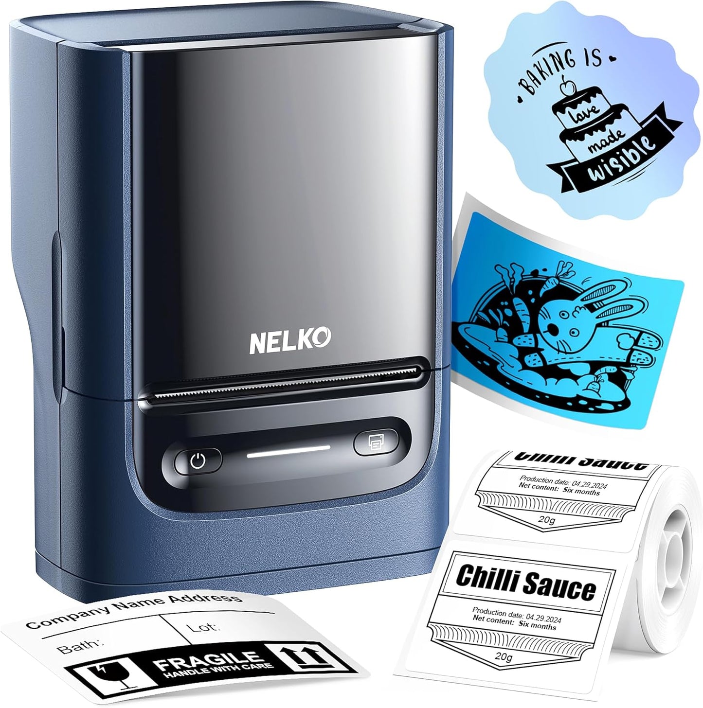 Nelko Label Maker Machine with Tape, PM220 Bluetooth Label Printer, 2 Inch Portable Thermal Printer for Small Business, Address, Logo, Clothing, Smart AI APP for iOS, Android & PC, White