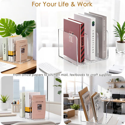 SANRUI Acrylic File Organizer, Clear Desk Organizer and Storage Bins Holding for Folders, Binders, Notebooks, Envelopes, Multi-purpose Magazine File Organizer for Home Office, 2 Pack