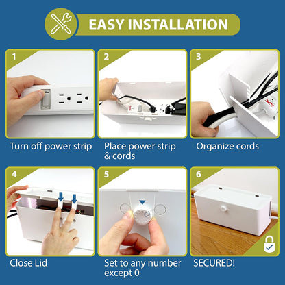 Power Strip Cover Box - Effectively Baby Proofs Power Strip with Patented Dual Lock. Convenient Side Openings for Cords & Cables. Protects Small Hands & Fingers