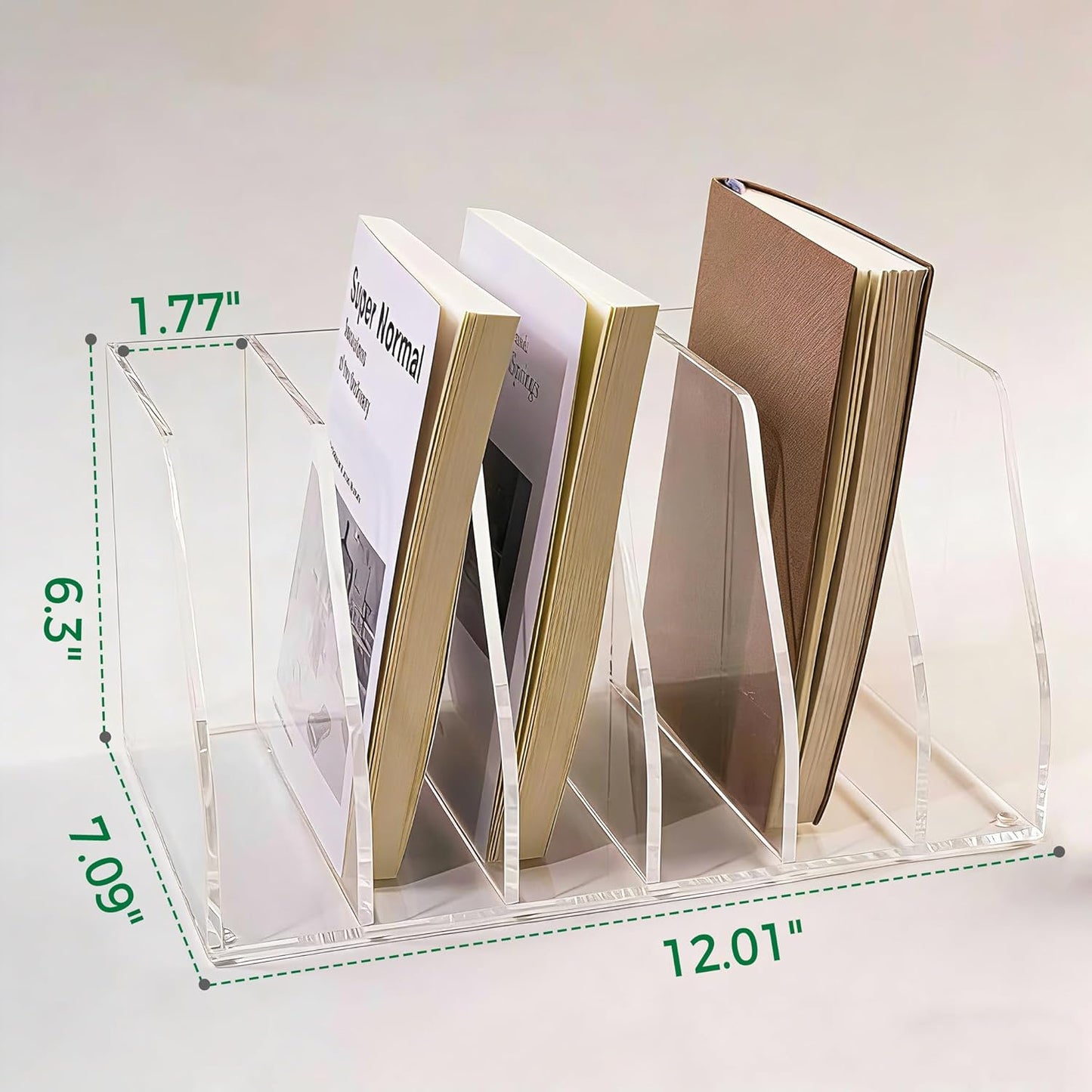 Acrylic Magazine File Holder, 4 Vertical Compartments Desk Document Sorter Organizer, Clear Folder Rack Binder for Office/Home/Classroom, for Documents, Tablet, Magazines, Books & Accessories