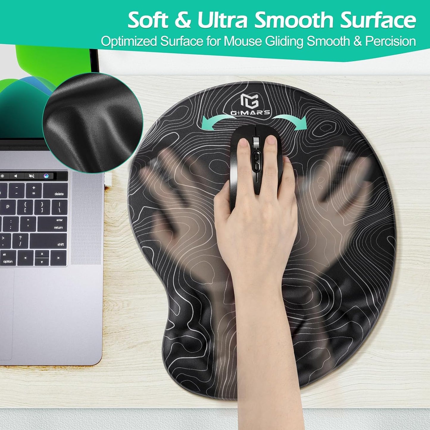 Gimars Elongate Smooth Lycra Fabric Ergonomic Mouse Pad Wrist Support, Gel Memory Foam Cushion Set Keyboard Wrist Rest Support, Pain Relieve for Computer, Laptop, Office, School, Home, Gaming, Black