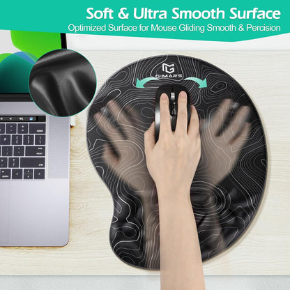 Gimars Elongate Smooth Lycra Fabric Ergonomic Mouse Pad Wrist Support, Gel Memory Foam Cushion Set Keyboard Wrist Rest Support, Pain Relieve for Computer, Laptop, Office, School, Home, Gaming, Black