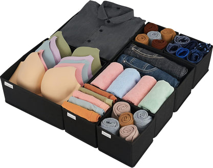 Criusia Drawer Organizer Clothes, 8 Pack Underwear Organizer, Foldable Closet Organizers and Storage Dresser Dividers for Clothes, Socks, Scarves, Ties (Gray)