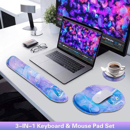 Mouse Pad with Wrist Rest Set, Qomolama 3-in-1 Wrist Support Mouse Pad Set, Floral Gaming Mousepad with Anti-Skid Base,Ergonomic Mouse Pad,Memory Foam Keyboard Gel Wrists Rest