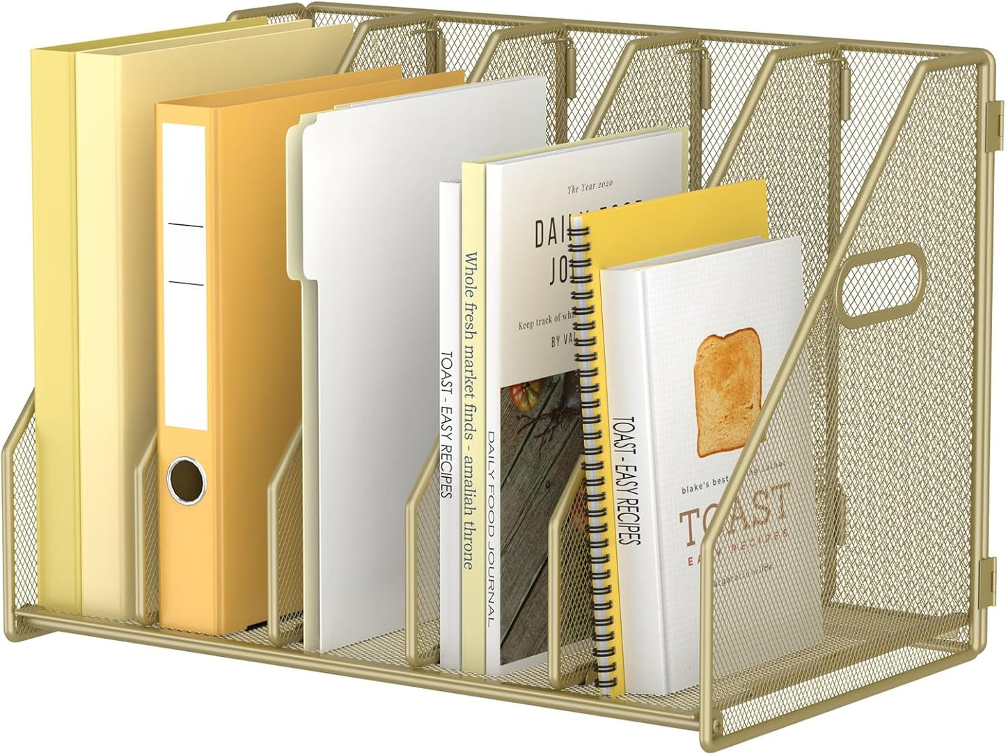 MINDEPOT Desk File Organizer Metal Desk Magazine Folder Holder with 5 Vertical Compartments Rack File Organizer for Office, Home, School, Black