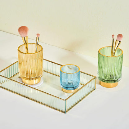 Makeup Brush Holder Organizer,Toothbrush Holders,Desk Pen Pencil Holder,Multifunctional Vintage Glass Brush Cup（L/Green/A3-6-US）