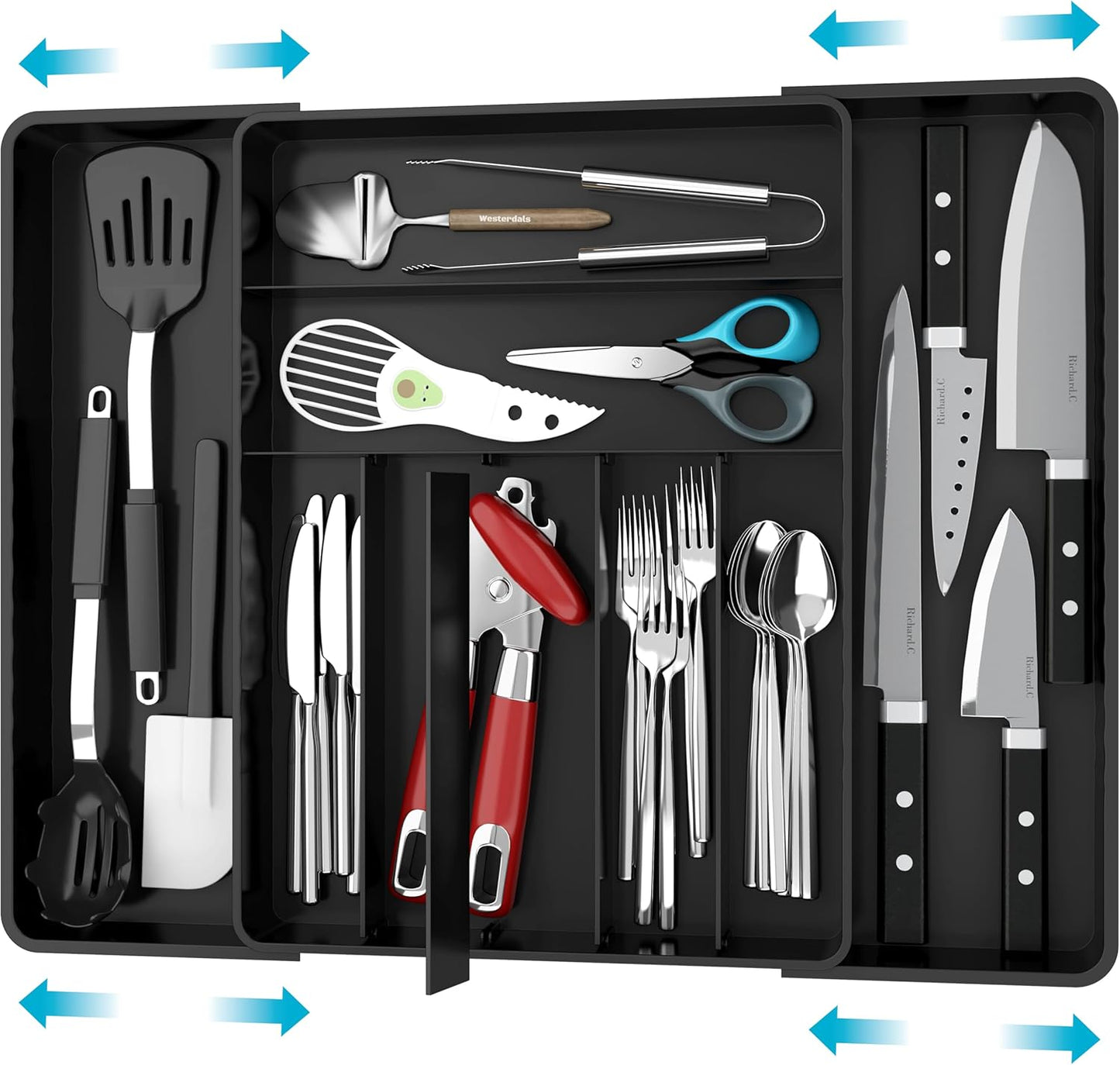 Simple Houseware Expandable & Adjustable Cutlery Drawer Organizer - Large Utensil and Flatware Tray for Kitchen Drawers, White