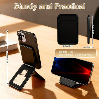 Magnetic Phone Stand, Compatible with All Smartphones 17/16/15/14/13/12 Series, Slim PU Leather Desk Stand with Angle Adjustment, Portable & Includes 1 Strong Magnetic Ring for Any Phone(Pink)
