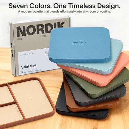 Nordik Leather Valet Tray - Pebble Black - 9.5 x 7.9 Inch Medium Vegan Leather Tray - Stylish Nightstand Organizer for Men - Modern Bedside Caddy - EDC Catchall for Key Watch Wallet Jewellery