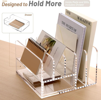 SANRUI 3 Compartments Mail Organizer Letter Holder for Desk ,Vertical Letter Holder,File Sorter Acrylic Desk Organizer Office Supplies,Clear