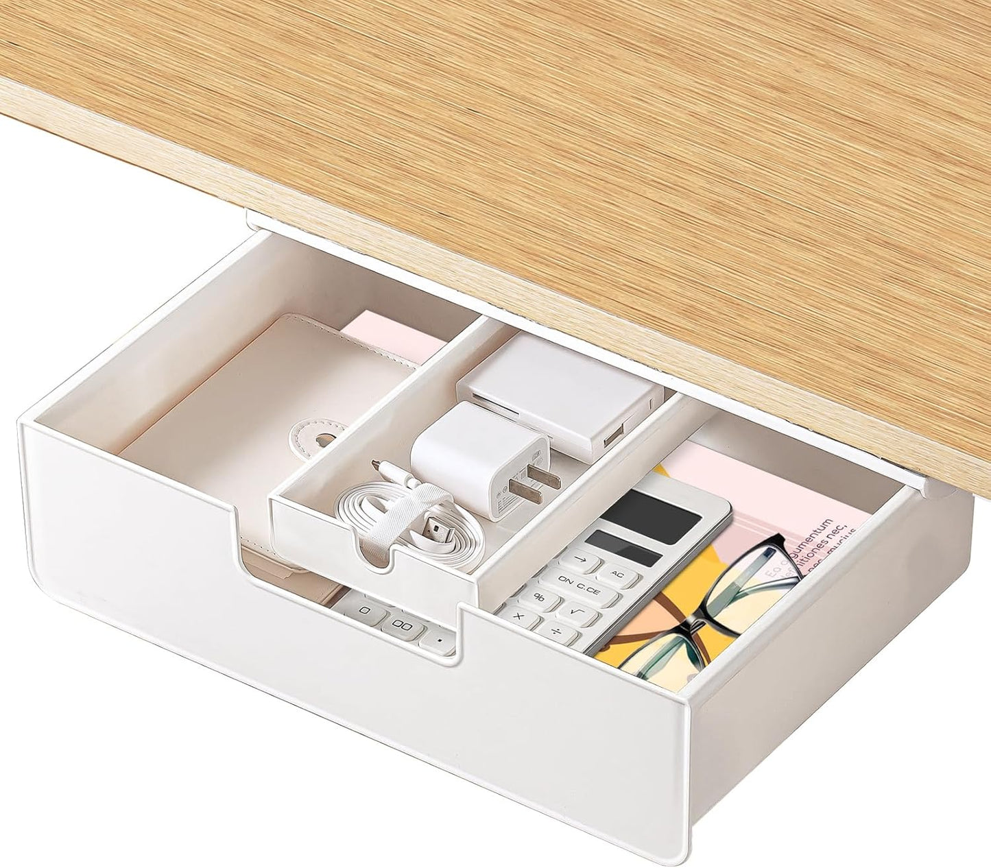 Poeland Under Desk Drawer Organizer, Under Table Slide Out Drawer with Small Drawer Compartment, Hidden Drawer Organizer for Office, Home