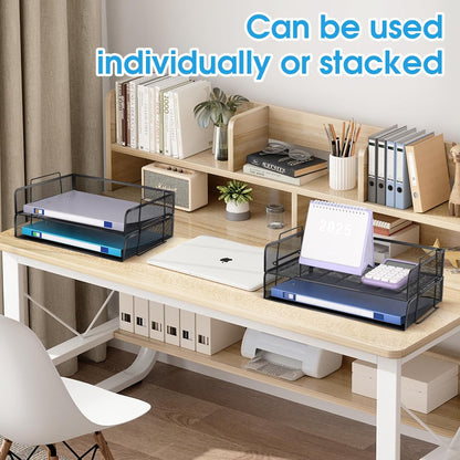 4 Tier Stackable Paper Tray Organizer for Desk, Office Desk Accessories, Paper Sorter Organizer for Letter/A4 Office File Folder Holder (Black, 16.1" x 13.2" x 10.12")