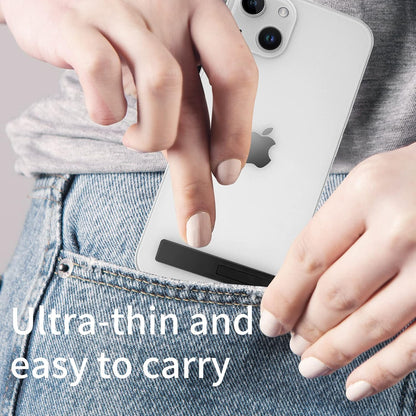 Mini Phone Kickstand, Folding Invisible Portable Metal Cell Phone Stand Holder for Desk, Compatible with iPhone, Samsung and All Cellphones, Black