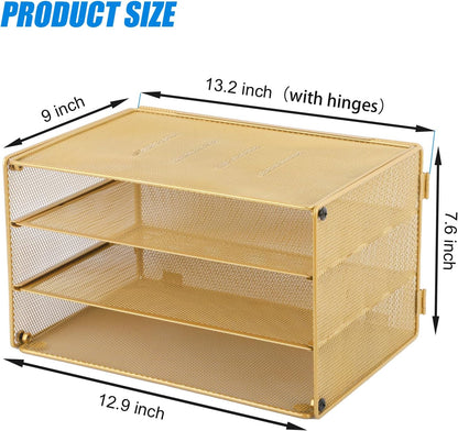 EASEPRES 3 Tier Mesh Desk Organizer Tray, File Paper Letter Folder Holder Desktop Paper Sorter Mail Organization Rack Storage Accessories, for Office Home School Classroom, Black