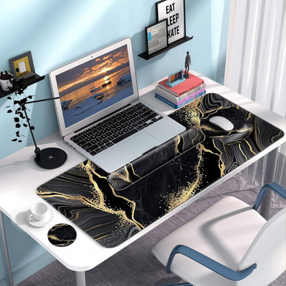 Desk Mat Set + Keyboard and Mouse Pad with Wrist Rest Support,4-in-1 Large Mousepad Computer Mats for Desktop Home & Office-Purple Butterflies