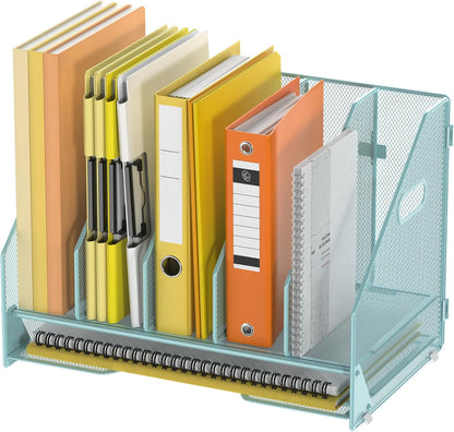 Docnest Desk File Holder Sorter, 4 Vertical Compartments Rack with Letter Tray, Mesh Magazine File Holder with Handle,Workspace Organizers,Desk Organizers for Paper, Mail, Documents-Black