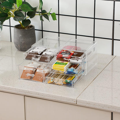 Cq acrylic 1 Pack Clear Stackable Storage Drawers for Vanity,Stackable 6 Drawers Desktop Organizer With Drawers,Cute Desk Storage for Office,Jewelry,Hair Clip,Beauty,Skincare and Make Up Organizers