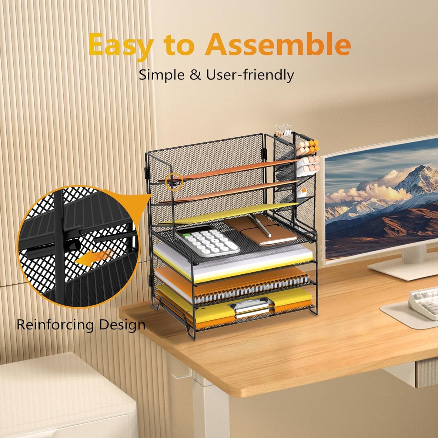 SUPEASY 7 Tier Desk Organizer, Desk File Organizer with Pen Holder, Paper Organizer for Desk, Desk Organizers and Accessories for Home Office School, Black