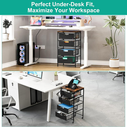 3-Drawer Storage Organizer, Under Desk Rolling File Cart with Lockable Wheels, Hanging File Folder Organizer for Letter Size, Utility Craft Cart Filing Cabinet for Home Office,Black