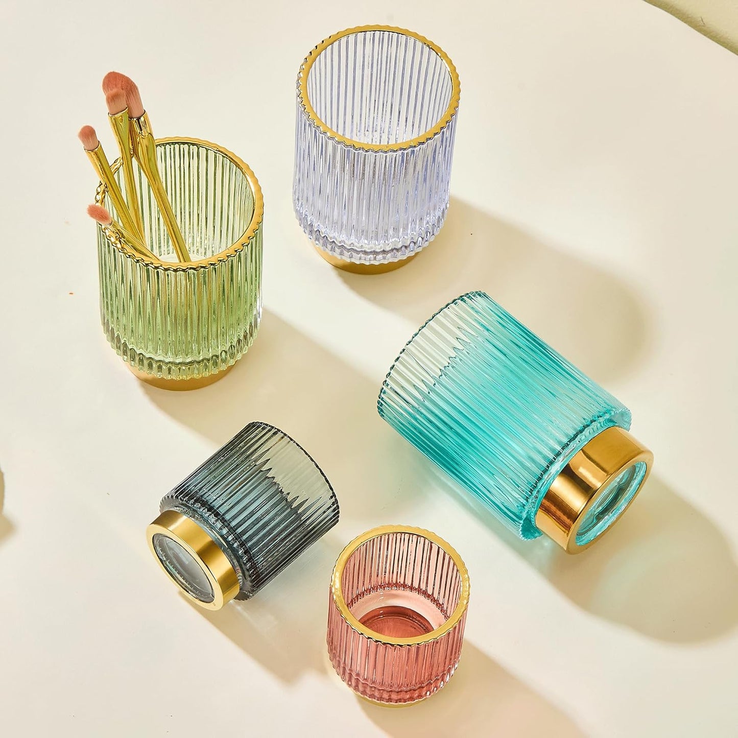 Makeup Brush Holder Organizer,Toothbrush Holders,Desk Pen Pencil Holder,Multifunctional Vintage Glass Brush Cup（L/Green/A3-6-US）
