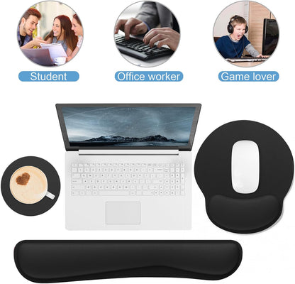 Ergonomic Mouse Pad with Wrist Rest and Keyboard Wrist Rest, Memory Foam Wrist Rest for Computer Keyboard, Easy Typing, Pain Relief, Mouse Pad Wrist Support for Gaming,Office, Laptop, Black Flower