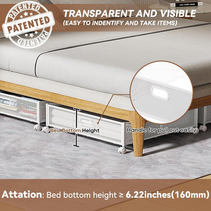 PHINOX Under Bed Storage Containers with Wheels, Under Bed Shoe Storage Organizer Drawer, Tool-free Assembly Metal Storage Containers for Bedroom Clothes Shoes Blankets -2PCK