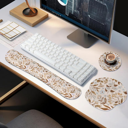 RICHEN Ergonomic PU Leather Keyboard Wrist Rest and Mouse Pad with Wrist Support, Memory Foam Set for Computer/Laptop,Gaming and Office, Comfortable for Easy Typing & Pain Relief (PU Brown)