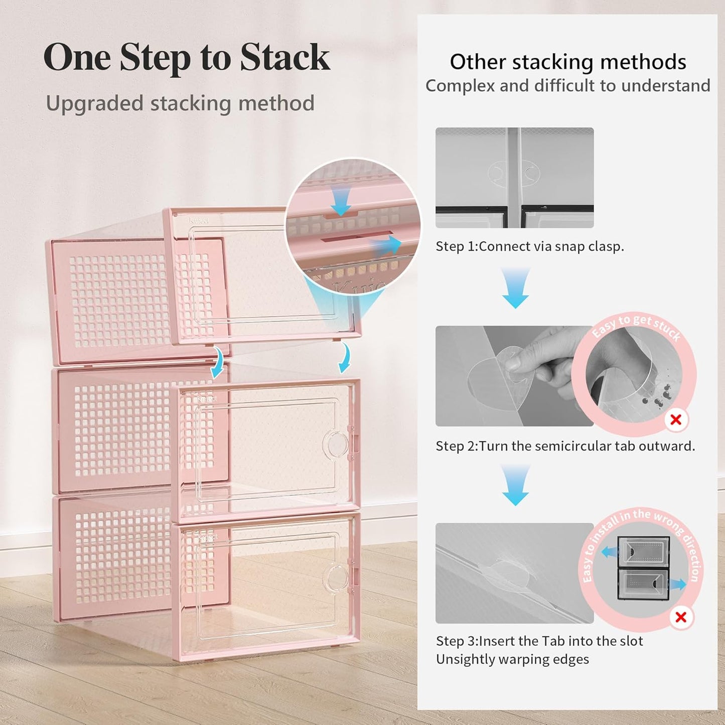 Kuject X-Large Shoe Storage Boxes Organizers Clear Plastic Stackable 12 Pack, Shoe Rack & Holder Substitute, Sneaker Containers, Toy Storage Organizer Bins for Entryway, Closet, Under Bed, Black
