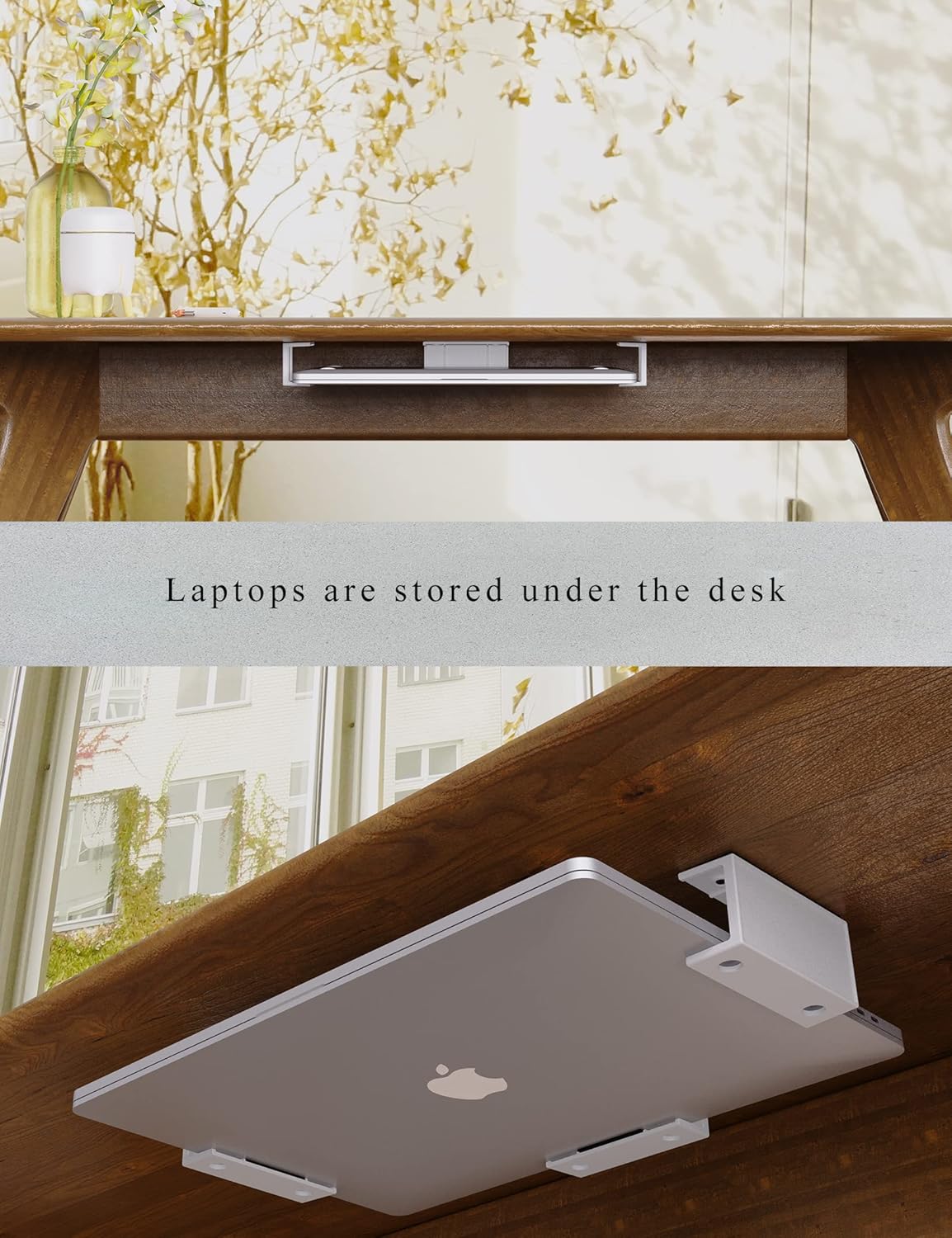 Under Desk Laptop Mount Under Desk Laptop Drawer with Adhesive & Screw Fit for Macbooks, Keyboard, Routers, Modems, Cable Box, Network Switch and More (Black)