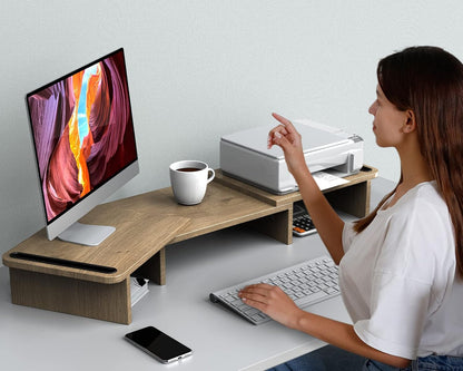 Zimilar Dual Monitor Stand Riser, Monitor Stand with Adjustable Length and Angle, Wood Monitor stand for desk, Monitor Riser for 2 monitors with Storage Space(Rust Brown Large)