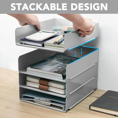 Tiawudi Desk Organizer, Clear Office Organization and Storage, Plastic Letter Tray, Stackable File Organizer for Classroom, Home, Documents, Notes, Folders, Books and Pens, 4 Tier