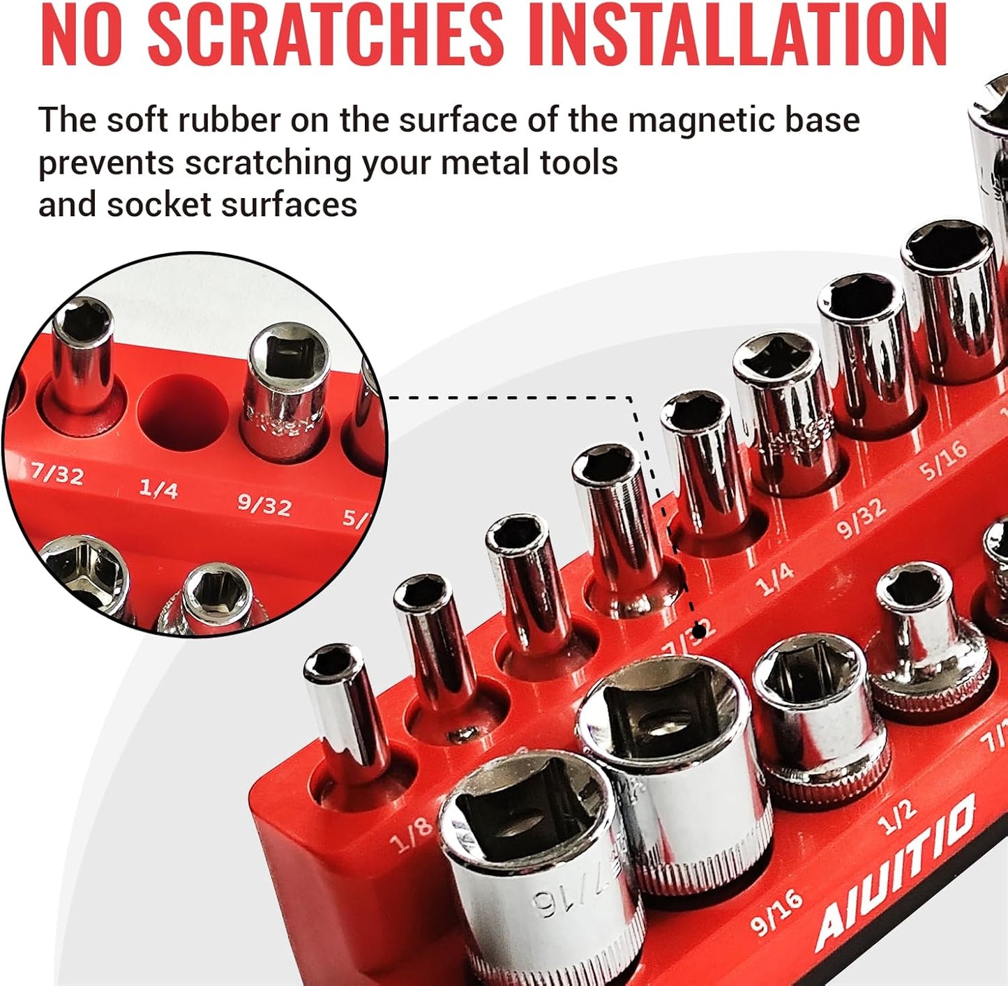 AIUITIO 6PCS Socket Organizer Tray Set, Red SAE & Black Metric Socket Storage Trays, 1/4-Inch, 3/8-Inch & 1/2-Inch Drive Deep and Shallow Socket Holders for Toolboxes
