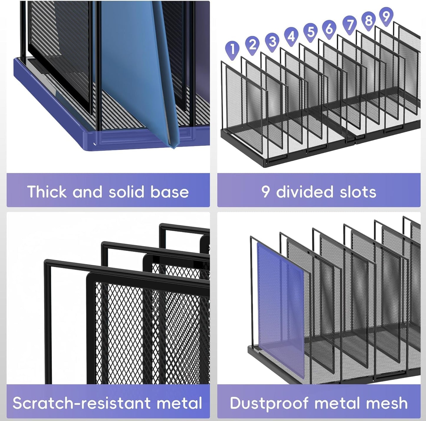 File Organizer for Desk, 5-Section Vertical File Sorter, Paper Holder Organizer Standing Metal File Folder for Office Home Classroom, Black