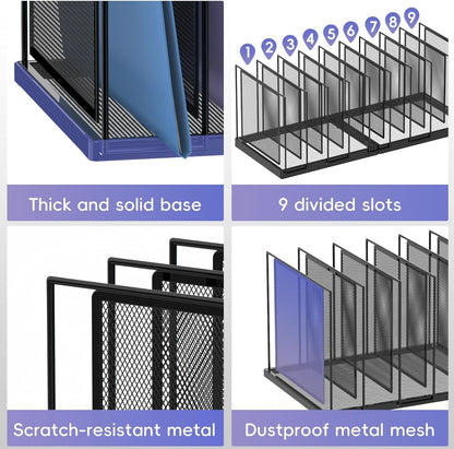 File Organizer for Desk, 5-Section Vertical File Sorter, Paper Holder Organizer Standing Metal File Folder for Office Home Classroom, Black