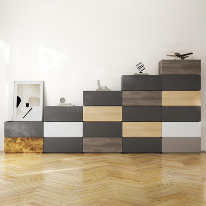 Svimi Modular Stackable Drawers, Modern Nightstand Modular Storage Bins - Storage Cabinet, Bedside Table, Sofa End Table for Living Room Hallway Entryway Grey Small Set 1
