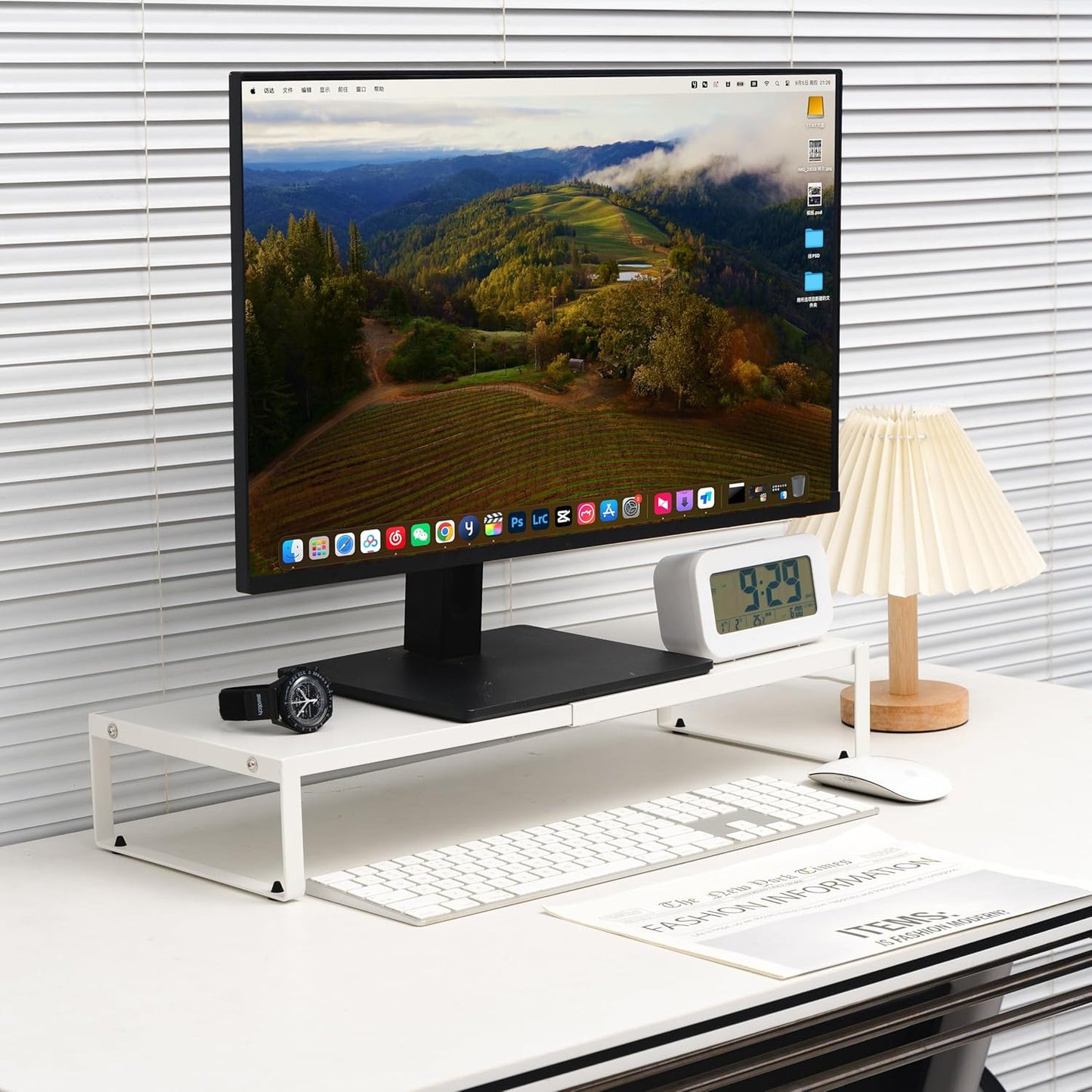 Adjustable Metal Monitor Stand - 11.6"-21.3" Ergonomic Desktop Riser for Computer/Laptop/TV, Heavy-Duty Office Shelf with Space-Saving Design (Black)