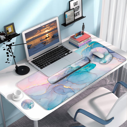 Desk Mat Set + Keyboard and Mouse Pad with Wrist Rest Support,4-in-1 Large Mousepad Computer Mats for Desktop Home & Office-Purple Butterflies