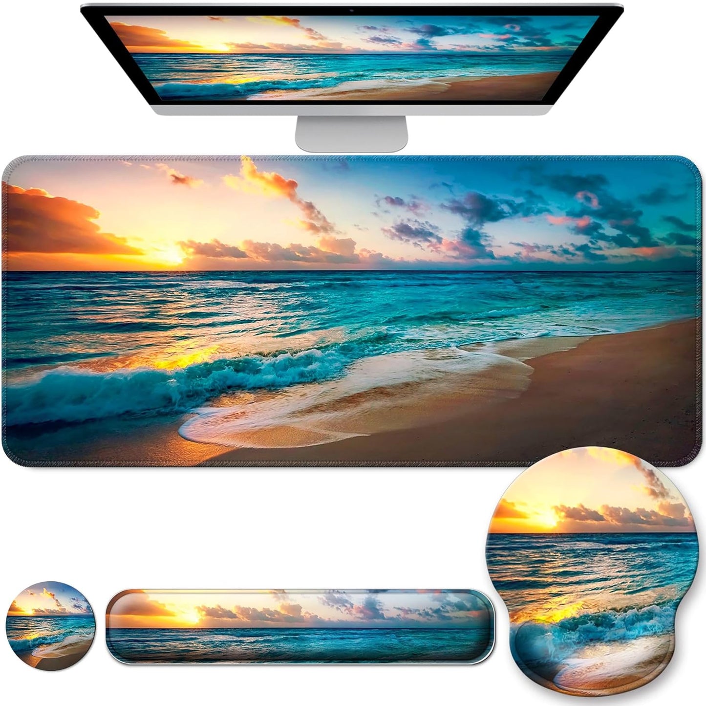 Desk Mat Set + Keyboard and Mouse Pad with Wrist Rest Support,4-in-1 Large Mousepad Computer Mats for Desktop Home & Office-Purple Butterflies
