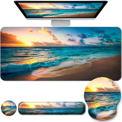 Desk Mat Set + Keyboard and Mouse Pad with Wrist Rest Support,4-in-1 Large Mousepad Computer Mats for Desktop Home & Office-Purple Butterflies