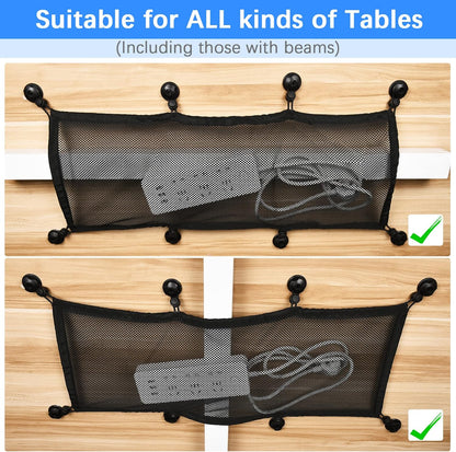 Cable Management Net Under Desk Kit,Privacy Mesh Cable Manager Flexible Under Desk Wire Net Large Capacity Cord Organizer Net for Office,Standing Desk, Home, 26 X 10 Inches
