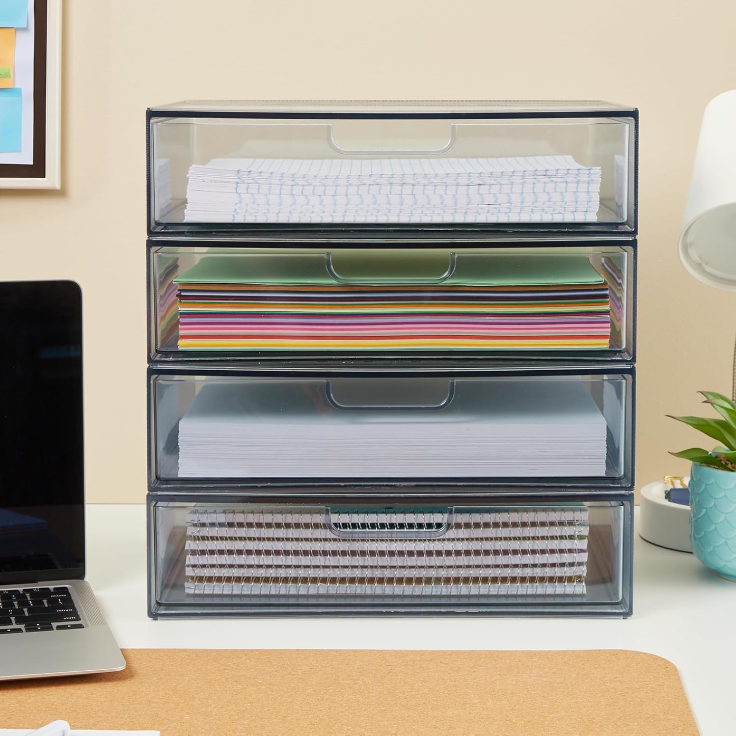 STORi STAX Plastic Stackable Organizer Drawers (Set of 2) Clear | 12.5" Wide | Set Includes Two Open Drawer | Organize Office Desk Accessories & Sort Paper | Made in USA