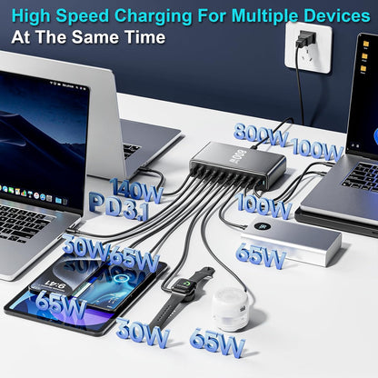 500W USB C Charger Block, Multi-port Fast USB Charging Station Dual PD 100W GaN Ⅲ Charging Station For Multiple Devices, Laptop Charger Adapter Compatible with MacBook, DELL, iPad, iPhone, Samsung etc