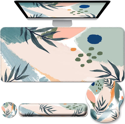 Desk Mat Set + Keyboard and Mouse Pad with Wrist Rest Support,4-in-1 Large Mousepad Computer Mats for Desktop Home & Office-Purple Butterflies