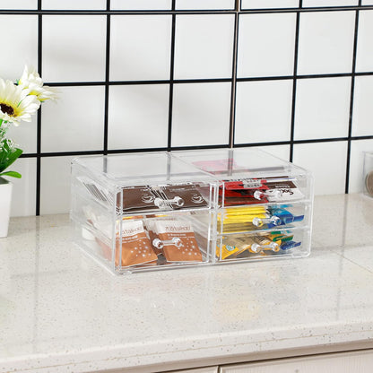 Cq acrylic 1 Pack Clear Stackable Storage Drawers for Vanity,Stackable 6 Drawers Desktop Organizer With Drawers,Cute Desk Storage for Office,Jewelry,Hair Clip,Beauty,Skincare and Make Up Organizers