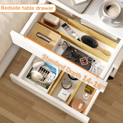 BAMEOS Drawer Dividers kitchen Organization Bamboo Utensil Organizers for Kitchen Bedroom Bathroom Dresser Office 4-pack