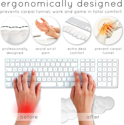Cloud Keyboard Wrist Rest – Create-ables Qloud Cloud Wrist Rest for Computer Keyboard and Mouse, Ergonomic Memory Foam Wrist Pad with Non-Slip Base, Includes Cloud Mouse Pad – White